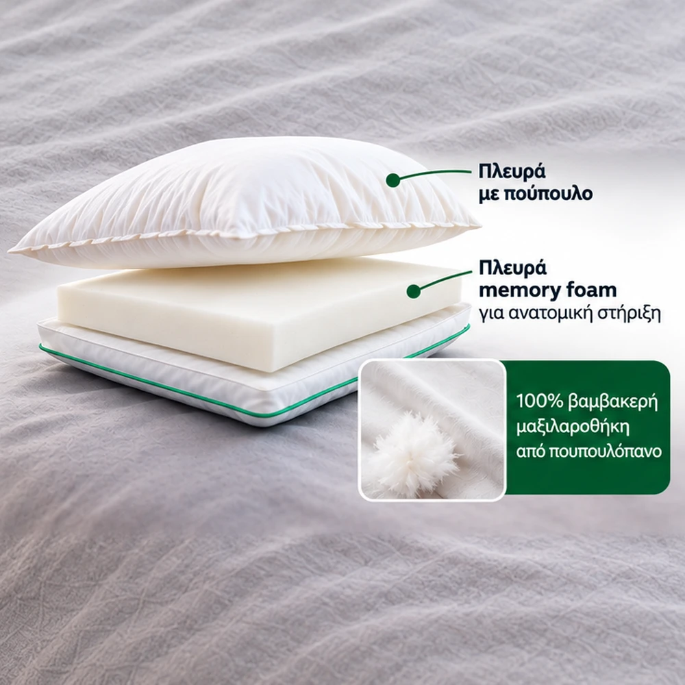 Memory Cloud 2 σε 1: πλευρά με πούπουλο και πλευρά memory foam